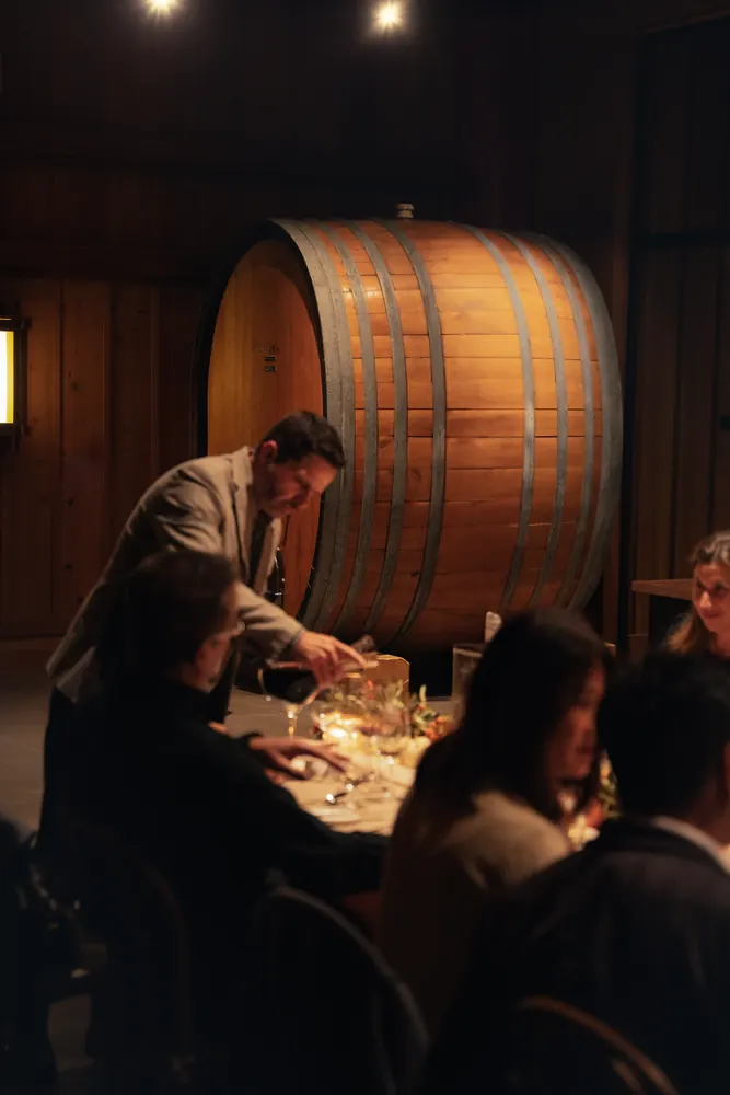dinner beside oak barrels